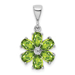 Sterling Silver Rhodium Plated Peridot and Diamond Flower Pendant