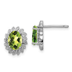 Sterling Silver Rhodium Plated Peridot and Diamond Post Earrings