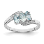 Sterling Silver Rhodium Aqua & Diamond Ring