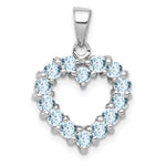 Sterling Silver Rhodium Aqua Heart Pendant