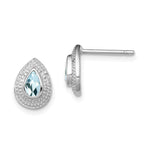 Sterling Silver Rhodium Aqua & Diamond Post Earrings