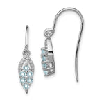 Sterling Silver Rhodium Diamond & Aquamarine Shepherd Hook Earrings