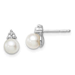 Sterling Silver Rhod Plated Diamond and FW Cultured Pearl Post Ear