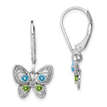 Sterling Silver Rhodium-plated Blue Topaz & Peridot & Diamond Earrings