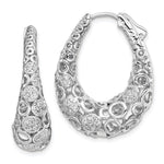 Sterling Shimmer Sterling Silver Rhodium-plated 162 Stone Accent Pav - CZ Oval Hinged Hoop Earrings