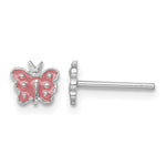Sterling Silver Rhodium-plated Polished Pink Enameled Petite Butterfly Post Earrings