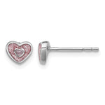 Sterling Silver Rhodium-plated Polished Pink Glitter Enamel Heart Petite Post Earrings