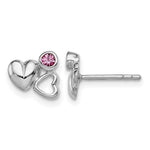 Sterling Silver Rhodium-plated Polished Pink Crystal Double Heart Petite Post Earrings