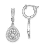 Sterling Shimmer Sterling Silver Rhodium-plated 64 Stone CZ Teardrop Dangle Hinged Hoop Earrings