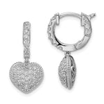 Sterling Shimmer Sterling Silver Rhodium-plated 86 Stone CZ Pav Heart Dangle Hinged Hoop Earrings