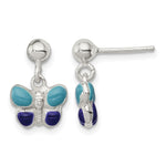 Sterling Silver Polished Blue & Purple Enameled Butterfly Post Dangle Earrings