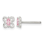 Sterling Silver Polished Pink CZ Petite Butterfly Post Earrings