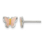 Sterling Silver Polished Pink and Orange Enameled Petite Butterfly Post Earrings