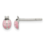 Sterling Silver Polished Pink and Black Enameled Ladybug Petite Post Earrings