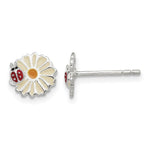 Sterling Silver Polished Enameled Daisy & Ladybug Post Earrings