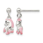 Sterling Silver Polished Pink & Black Enameled Horse Post Dangle Earrings