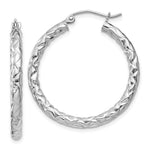 Sterling Silver Rhodium-plated Textured 3x Hoop Earrings