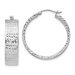 Sterling Silver Rhodium-plated Diamond-cut 7.75x Hoop Earrings