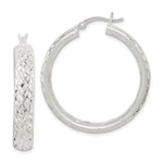 Sterling Silver Satin & Diamond-cut Round Hoop Earrings