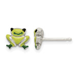 Sterling Silver Polished Green Enamel Frog Post Earrings