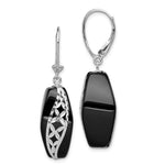 Sterling Silver Rhod-plated Polished D/C Onyx Leverback Dangle Earrings