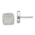 Sterling Silver Polished Pav CZ Square Post Earrings