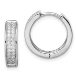 Sterling Silver Rhodium-plated 2-row Pav Hinged Hoop Earrings