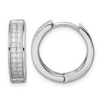 Sterling Silver Rhodium-plated 2-row Pav Hinged Hoop Earrings
