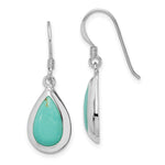 Sterling Silver Rhod-plated Imitation Turquoise Teardrop Dangle Earrings