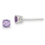 Sterling Silver Polished Round Purple CZ Stud Earrings