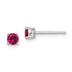 Sterling Silver Polished Round Dark Red Glass Stud Earrings