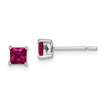 Sterling Silver Polished Square Dark Red Glass Stud Earrings