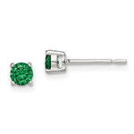 Sterling Silver Polished Round Green Glass Stud Earrings