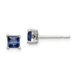 Sterling Silver Polished Square Dark Blue CZ Stud Earrings