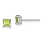 Sterling Silver Polished Square Light Green CZ Stud Earrings