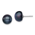 Sterling Silver Rhodium-plated 9- Black Button Freshwater Cultured Pearl Post Earrings