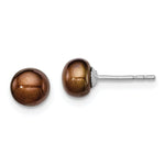 Sterling Silver Rhodium-plated 5- Brown Button Freshwater Cultured Pearl Post Earring