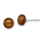 Sterling Silver Rhodium-plated 7- Brown Button Freshwater Cultured Pearl Post Earring