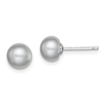 Sterling Silver Rhodium-plated 7- Grey Button Freshwater Cultured Pearl Post Earrings