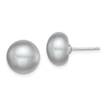 Sterling Silver Rhodium-plated 11- Grey Button Freshwater Cultured Pearl Post Earrings
