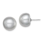 Sterling Silver Rhodium-plated 12- Grey Button Freshwater Cultured Pearl Post Earrings