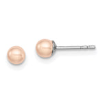 Sterling Silver Rhodium-plated 3- Pink Button Freshwater Cultured Pearl Post Earrings