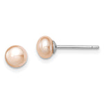 Sterling Silver Rhodium-plated 5- Pink Button Freshwater Cultured Pearl Post Earrings