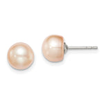 Sterling Silver Rhodium-plated 7- Pink Button Freshwater Cultured Pearl Post Earrings