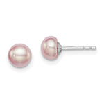 Sterling Silver Rhodium-plated 5- Purple Button Freshwater Cultured Pearl Post Earrings