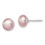 Sterling Silver Rhodium-plated 7- Purple Button Freshwater Cultured Pearl Post Earrings