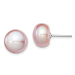 Sterling Silver Rhodium-plated 11- Purple Button Freshwater Cultured Pearl Post Earrings