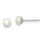Sterling Silver Rhodium-plated 3- White Button Freshwater Cultured Pearl Post Earrings