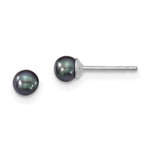 Sterling Silver Rhodium-plated 3- Black Round Freshwater Cultured Pearl Post Earrings