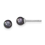 Sterling Silver Rhodium-plated 4- Black Round Freshwater Cultured Pearl Post Earrings